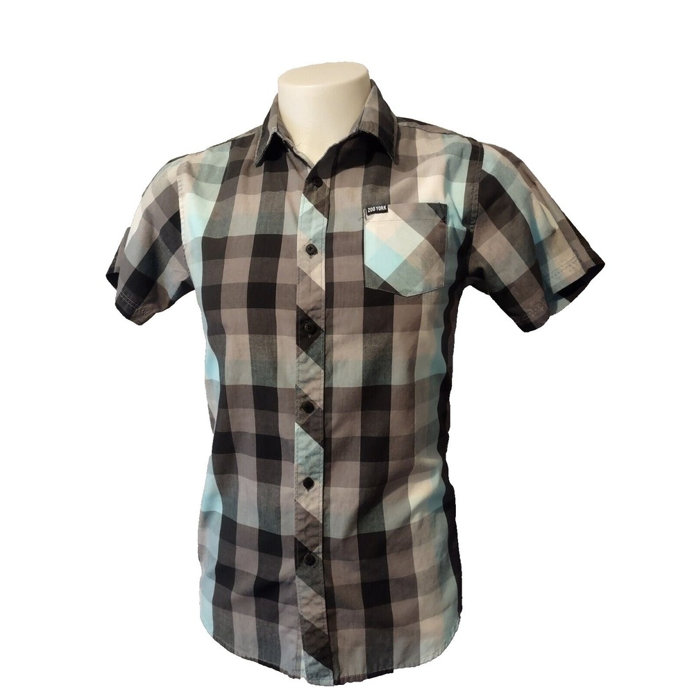 Zoo York Plaid Button Down Shirt Mens Small Gray Blue Streetwear Skater Casual